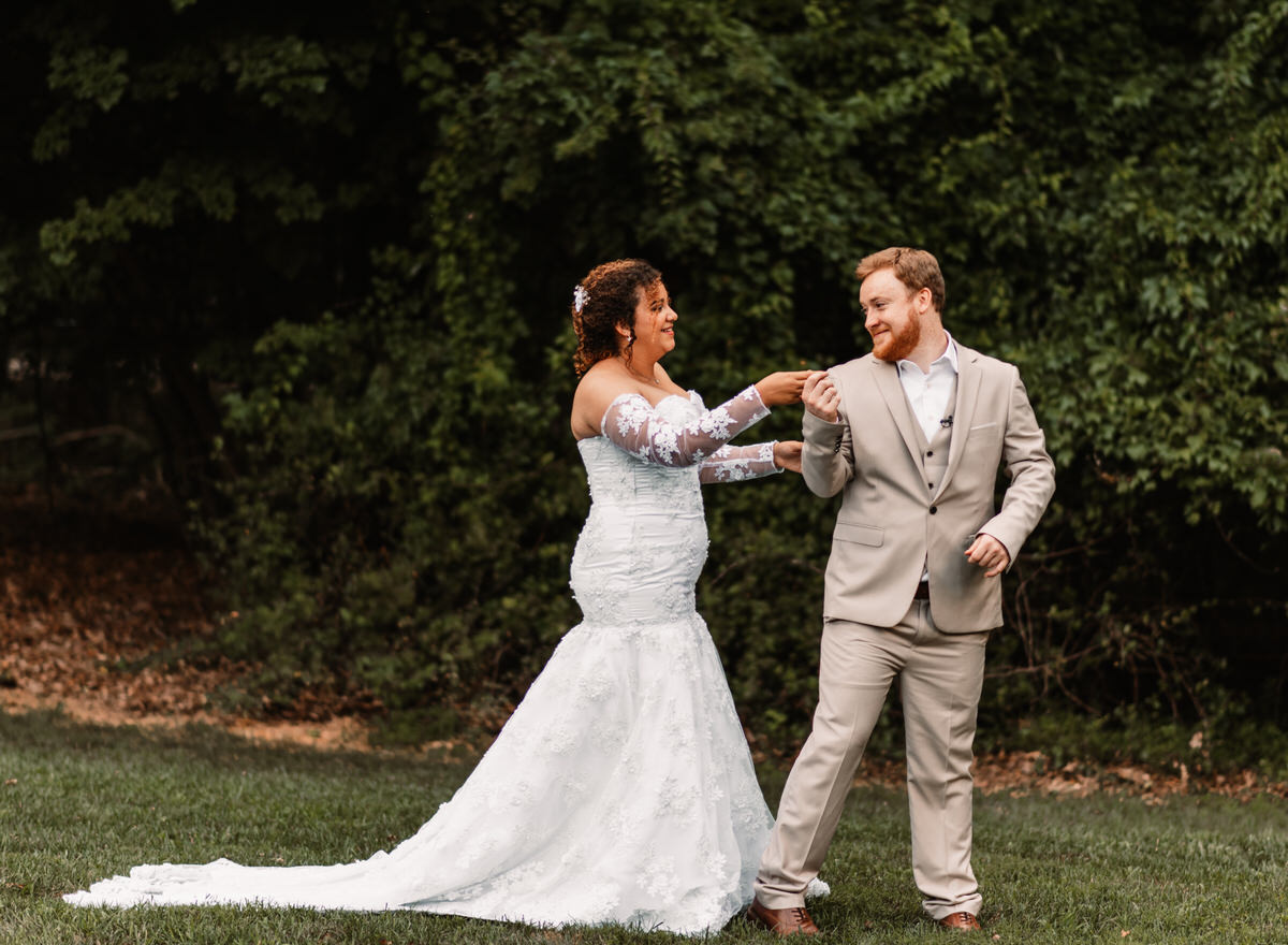 deer creek preserve camp hidden valley maryland venue wedding photographer first look groom turning around to see bride